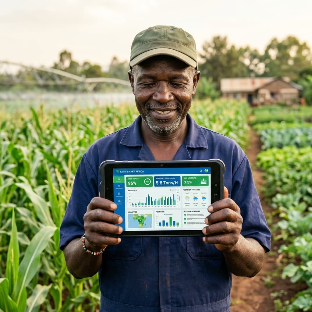 African farmer with tech
